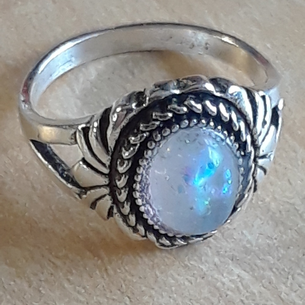 🍒New! Genuine Silver 80 Ornate lab WHITE OPAL 7